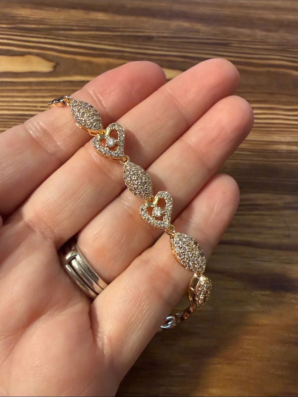 Gold Plated Heart Link Zirconia Bracelet - Women's Jewelry